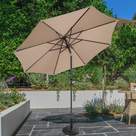 VILLACERA 9-Foot Outdoor Patio Umbrella with Base, Beige 83-OUT5442B